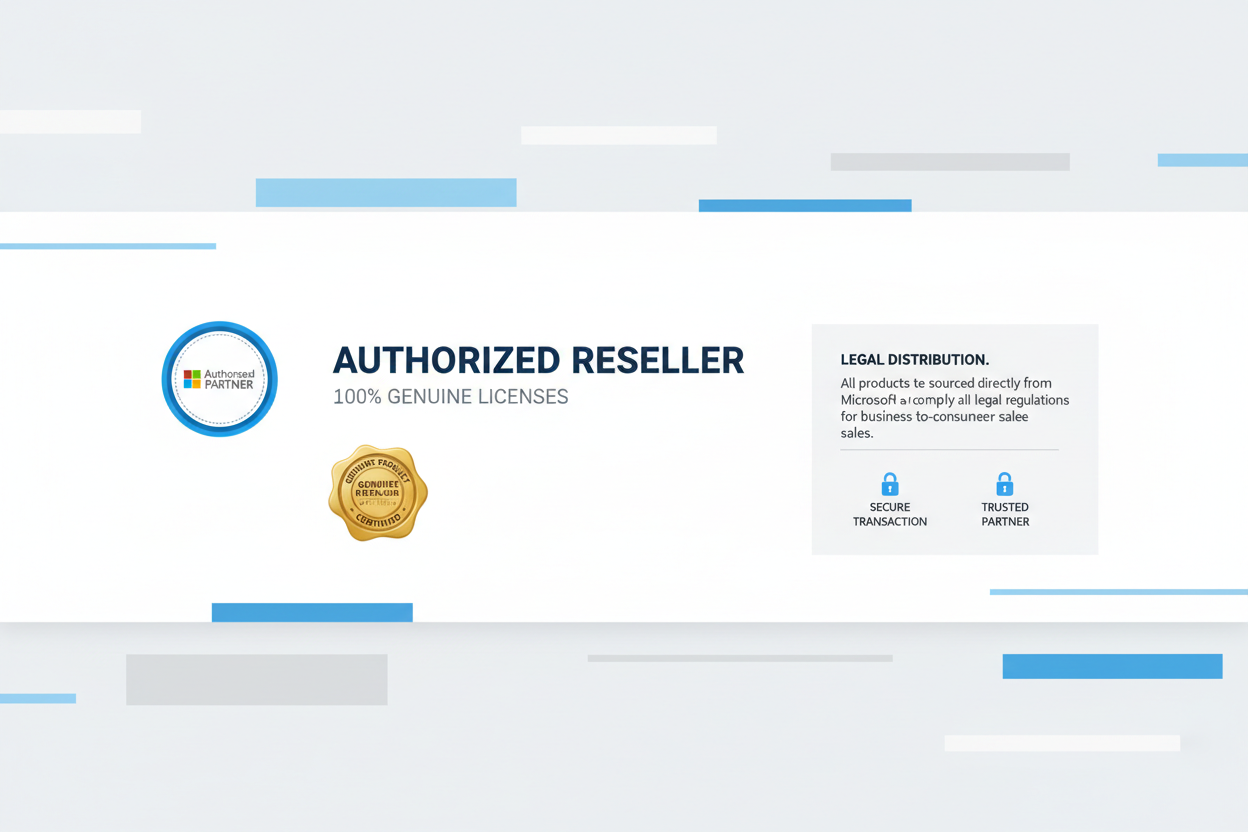 nsure the entire theme presents clear compliance: genuine licenses, legal product distribution details, and authorized reseller messaging. No gaming characters or unrelated consoles. Fully professional and aligned with Microsoft branding guidelines